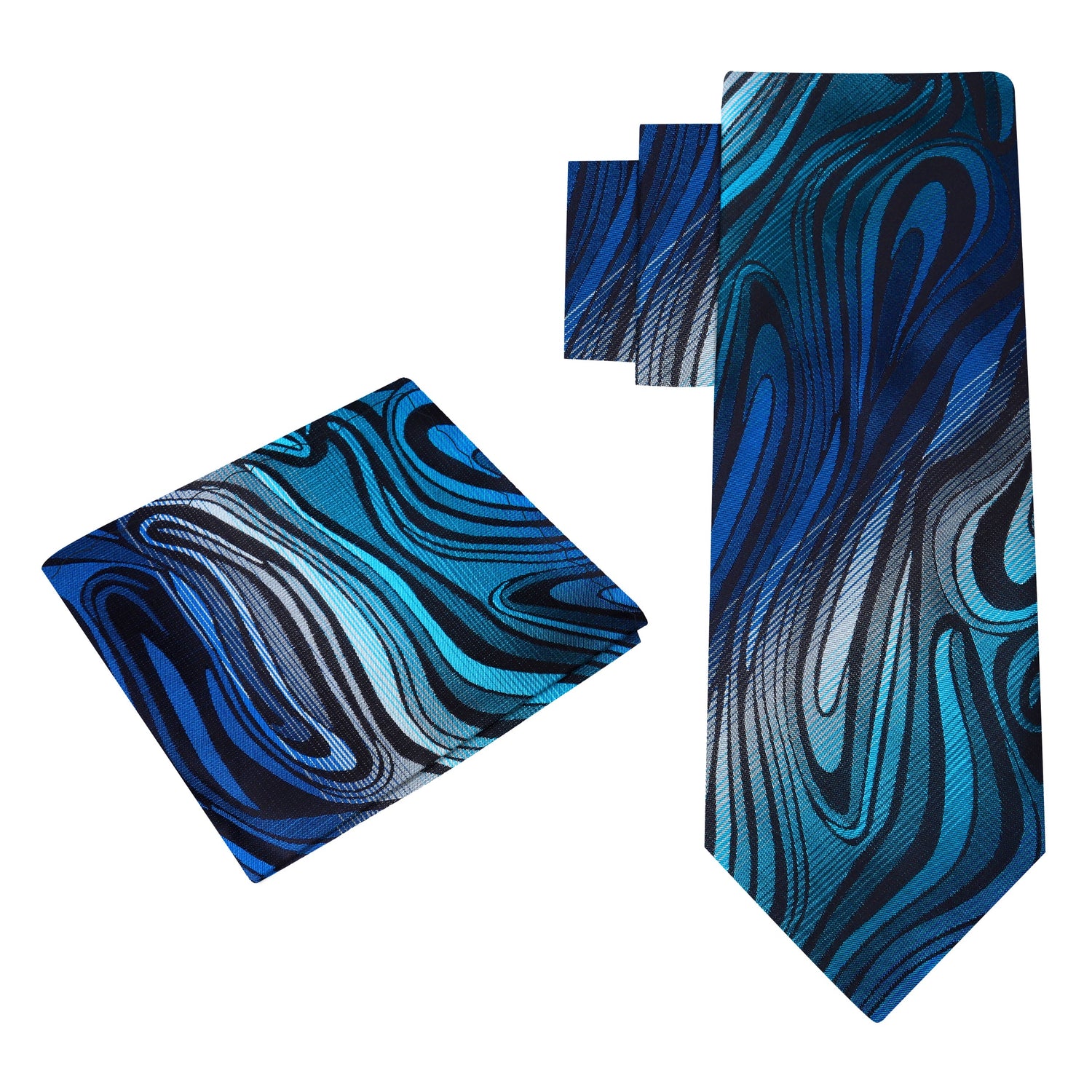 Alt View: Shades of Blue and Grey Abstract Fire Necktie and Charcoal with Matching Square