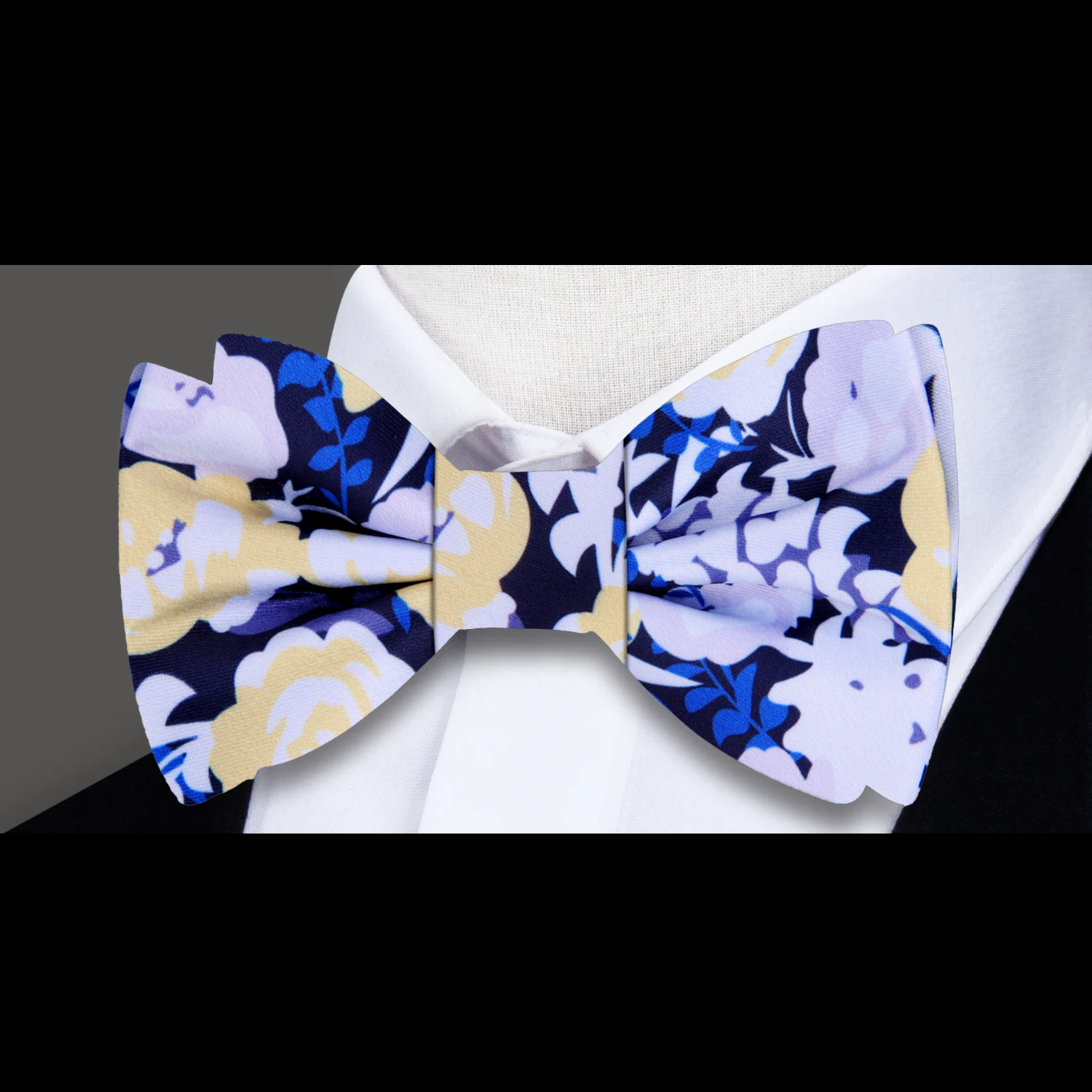 Single Blue, Black Floral Bow Tie 