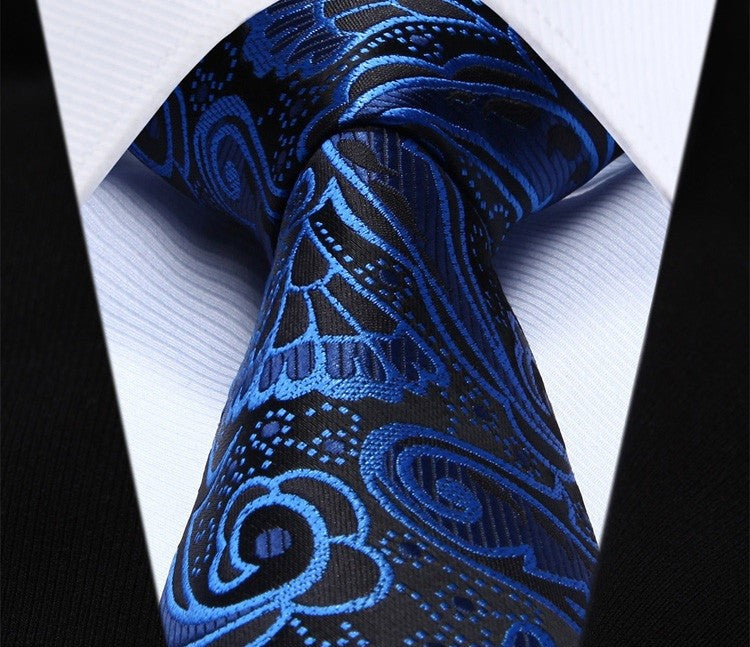 Navy, Royal, and Sky Blue Paisley Print Silk Scarf 