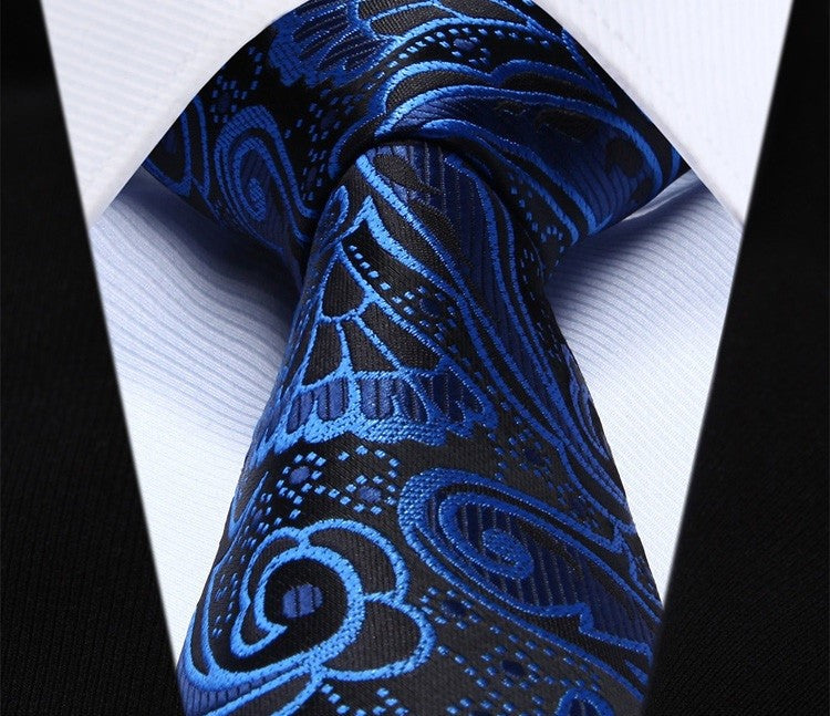 A Dark Blue, Blue Paisley Pattern Silk Necktie 