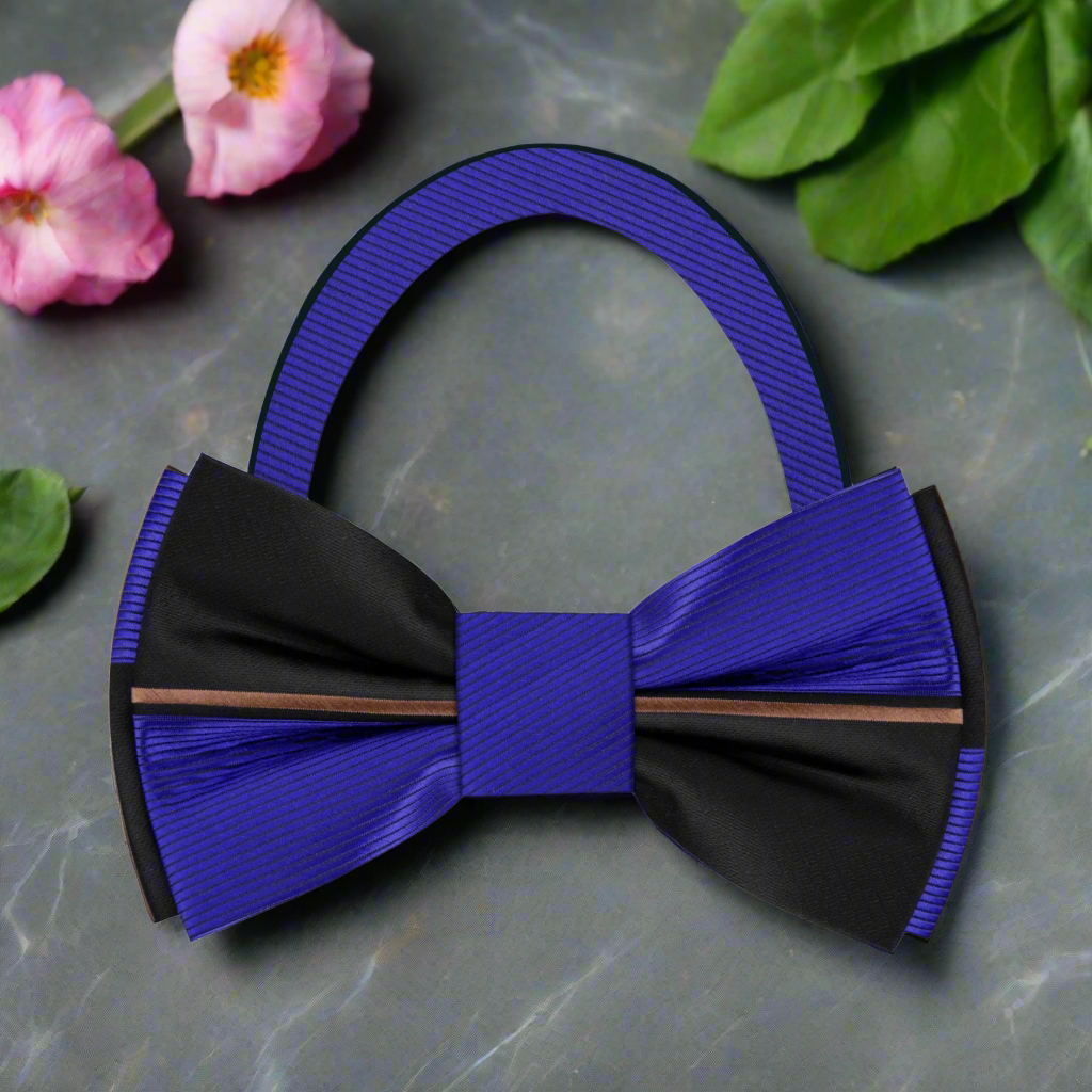 Blue, Black Lined Bow Tie Pre Tied