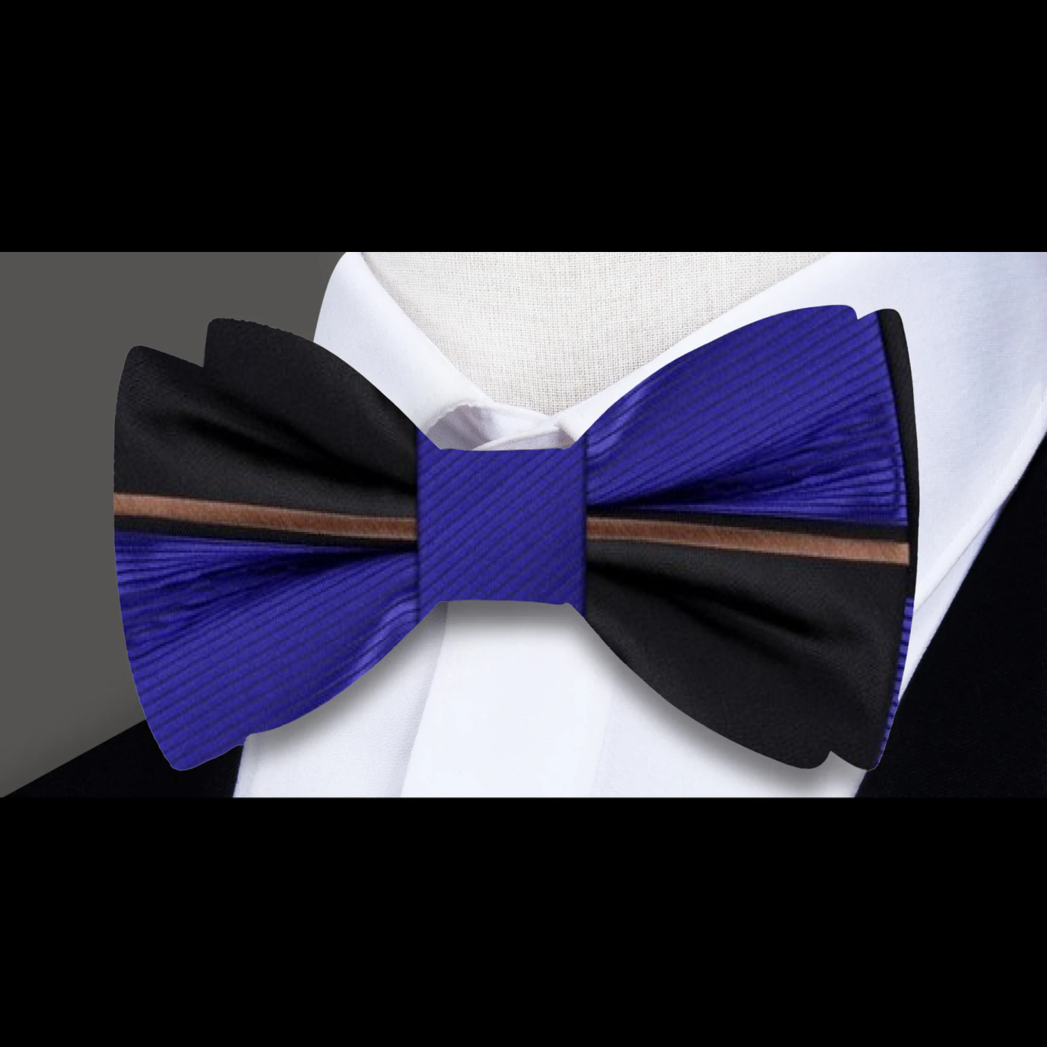 Blue, Black Lined Bow Tie