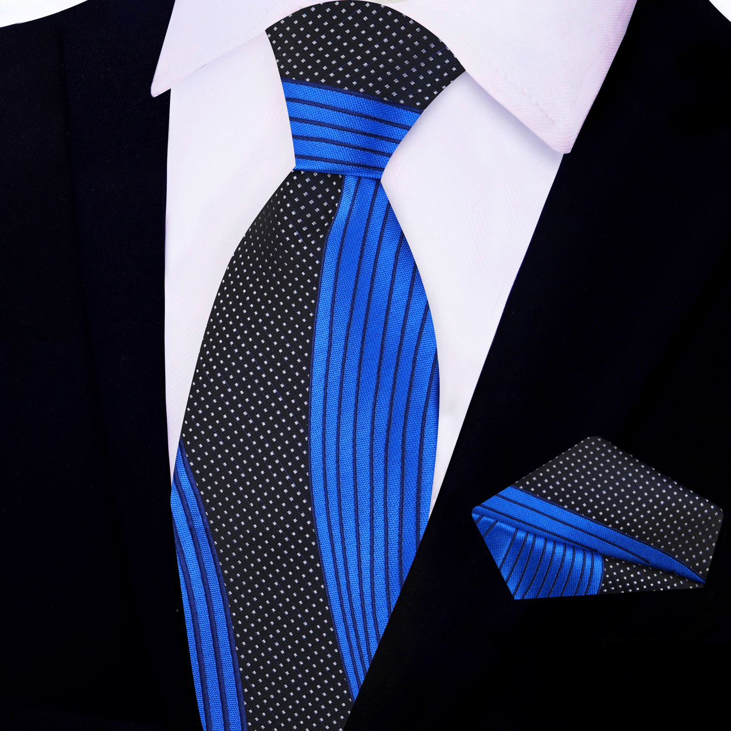 view 3: Blue, Black United Tie and Square