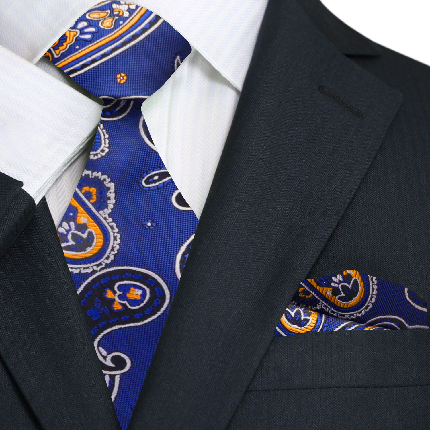 Dark Blue, Black & Gold Paisley Necktie