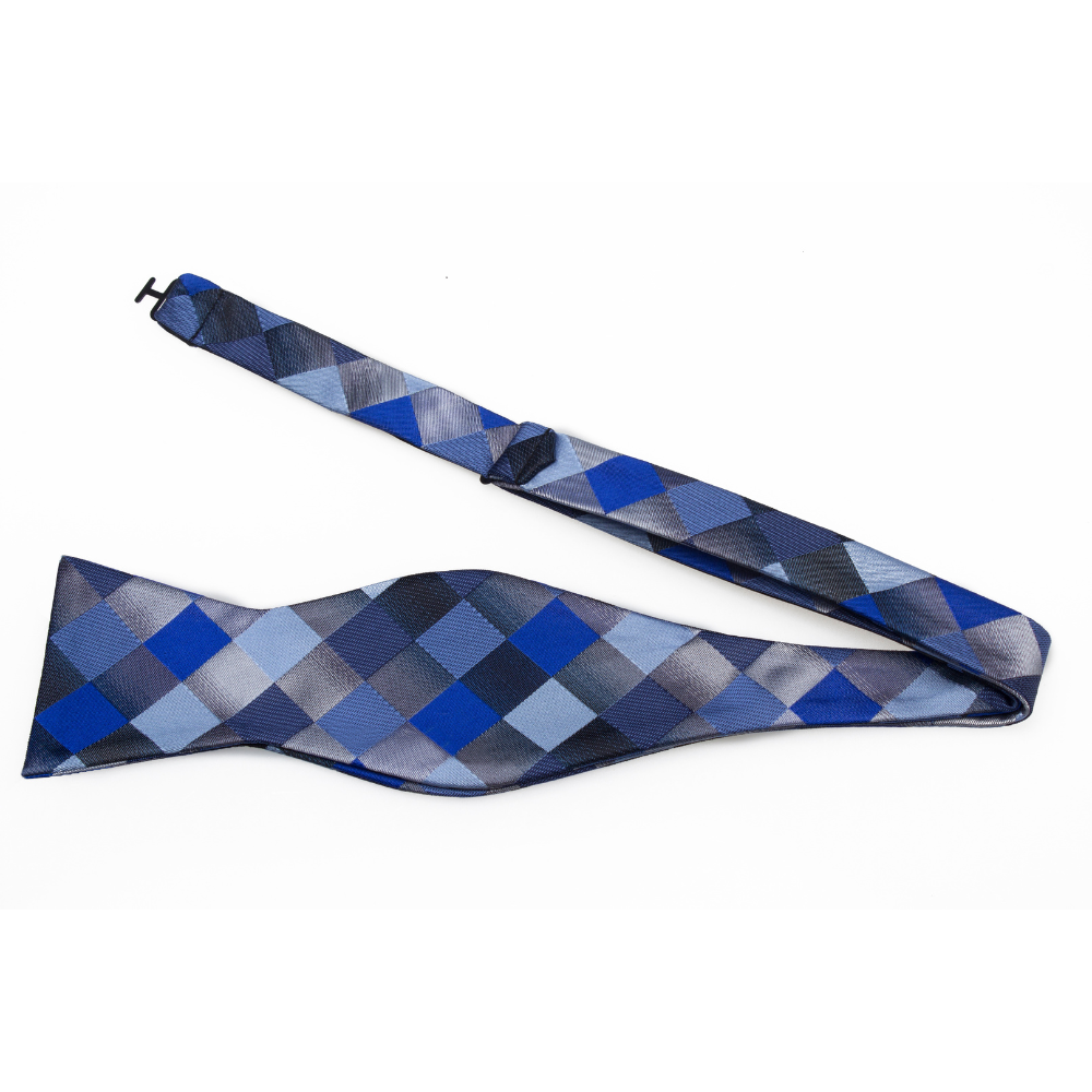 Blue Grey Diamonds Bow Tie Self Tie