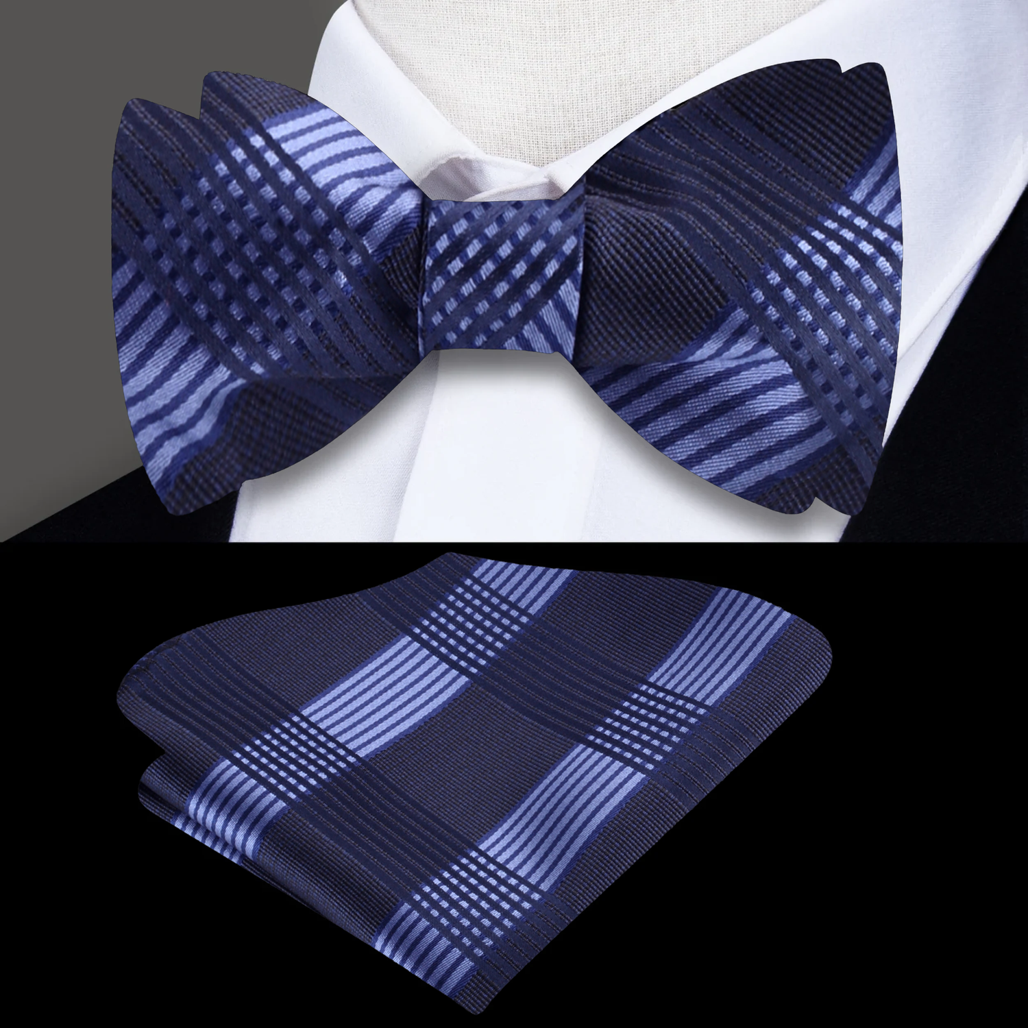 Sapphire Checkmate Bow Tie & Pocket Square