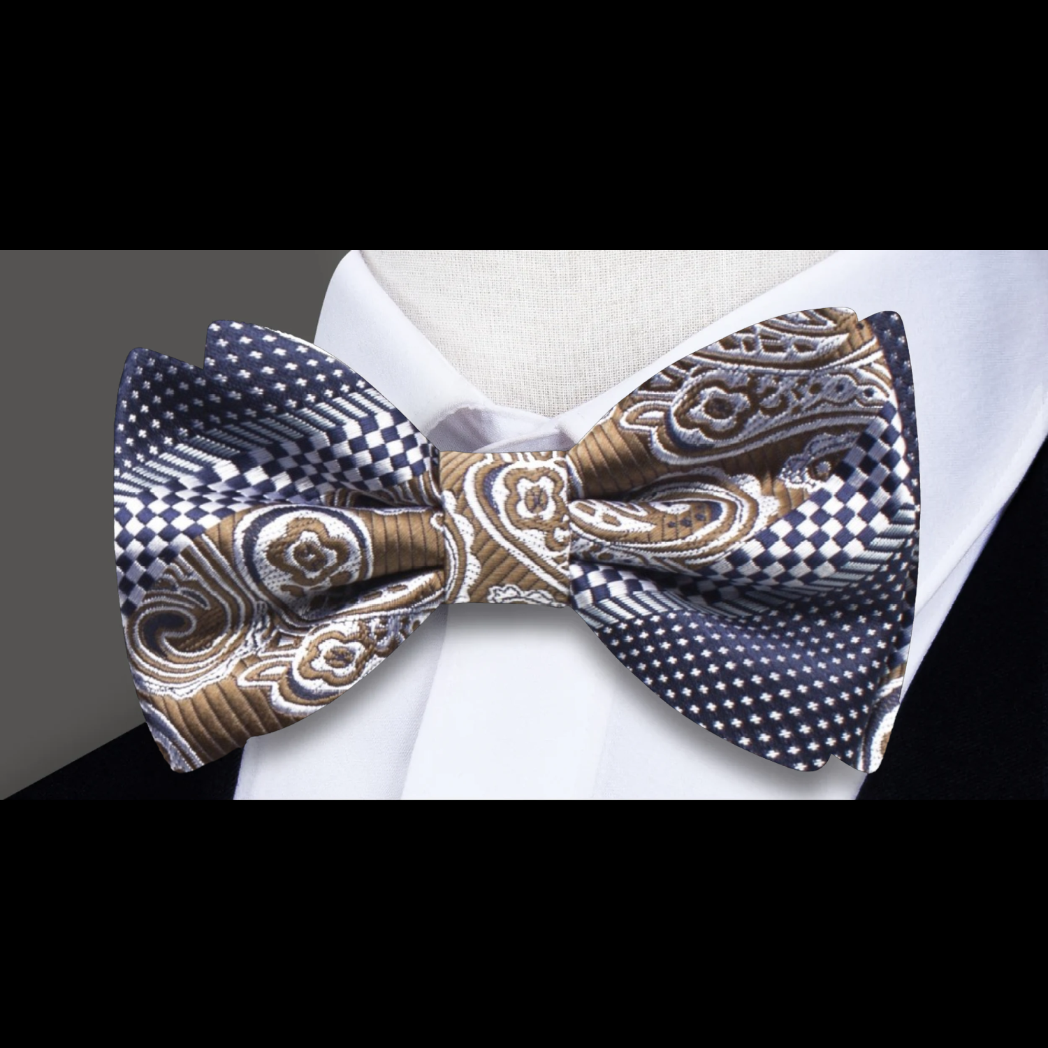 Blue, Brown Paisley Check Bow Tie