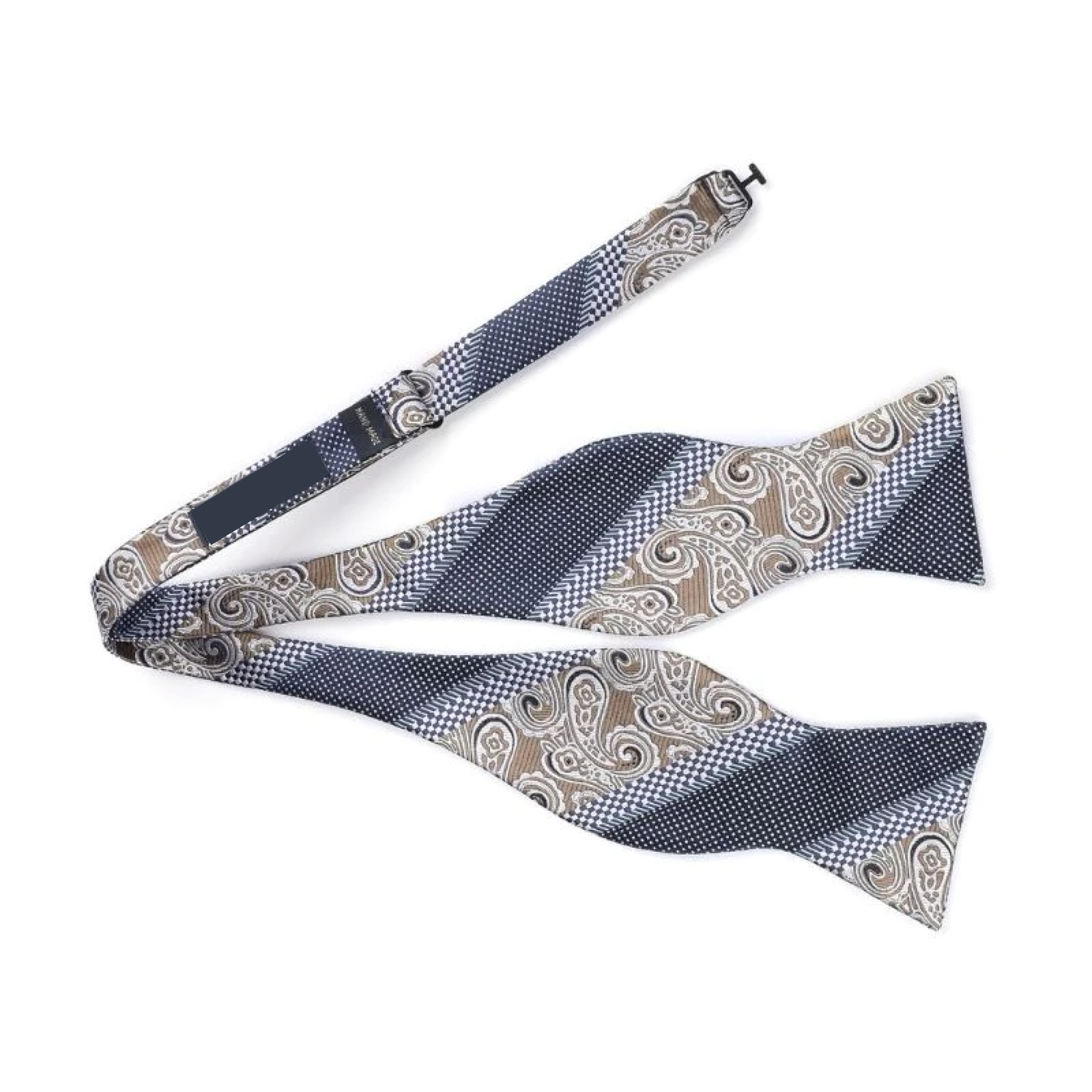 Blue Brown Paisley Check Bow Tie