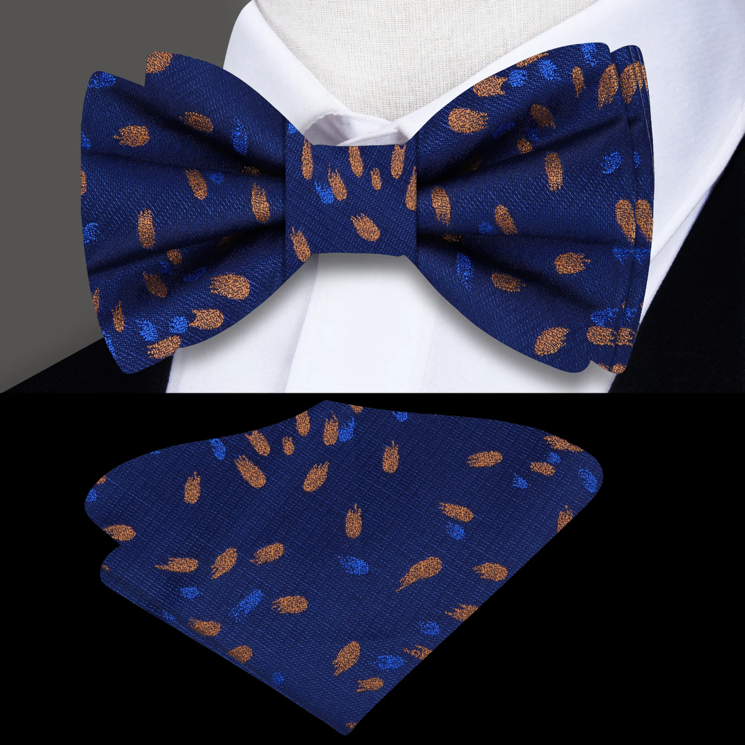 Blue Brown Comets Bow Tie and Square