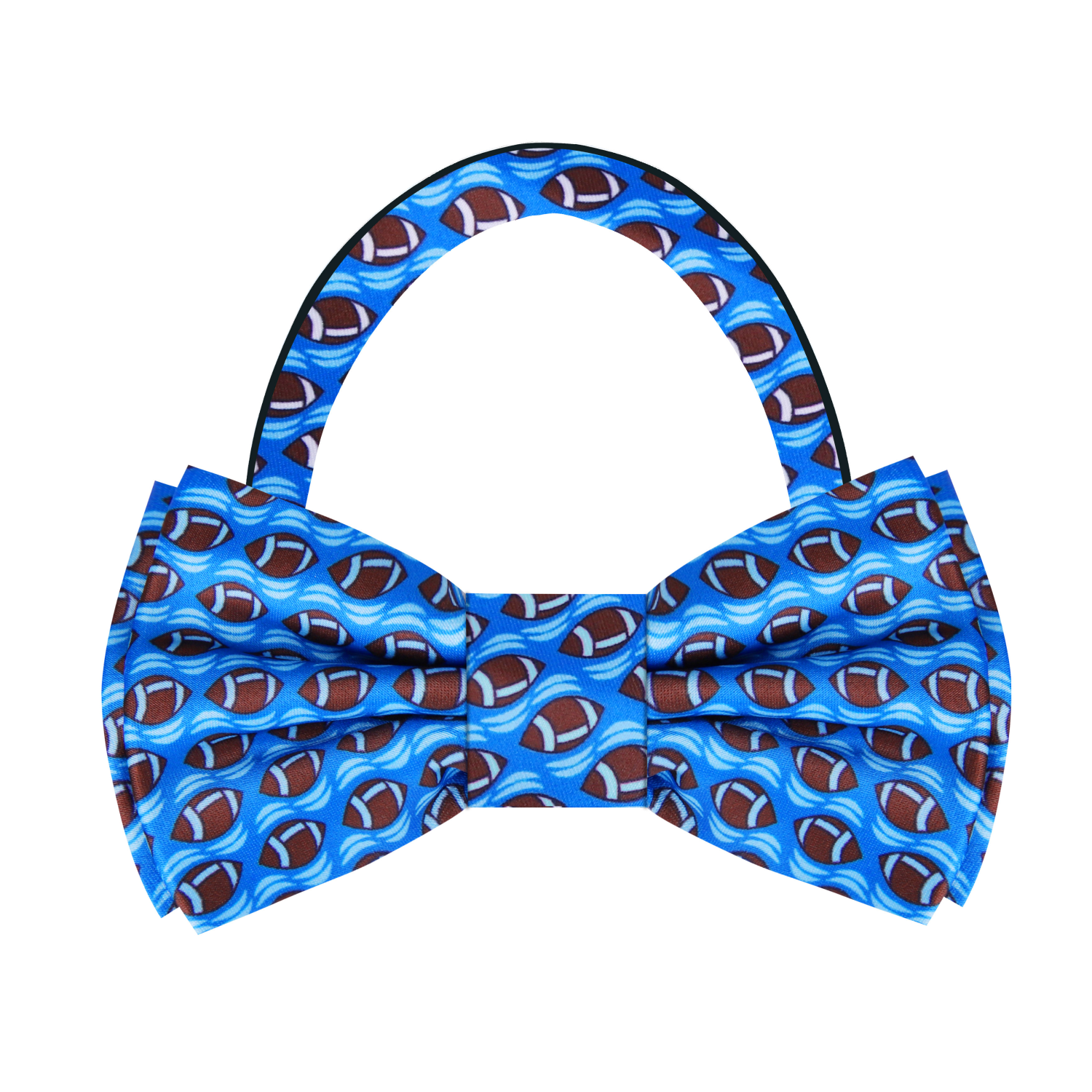 Blue Silk with Football Bow Tie Pre tied