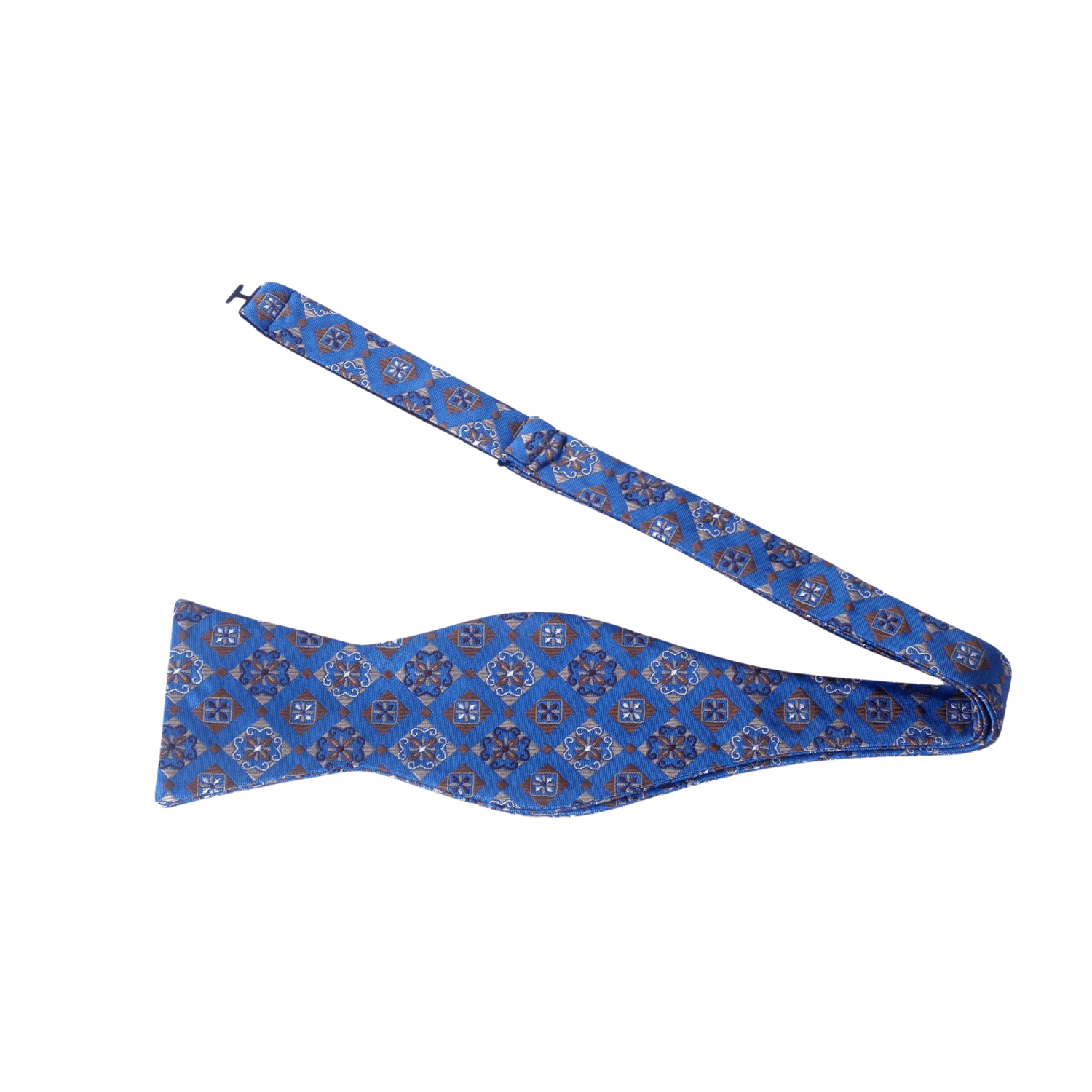 Blue, Brown Geometric Bow Tie Self tie