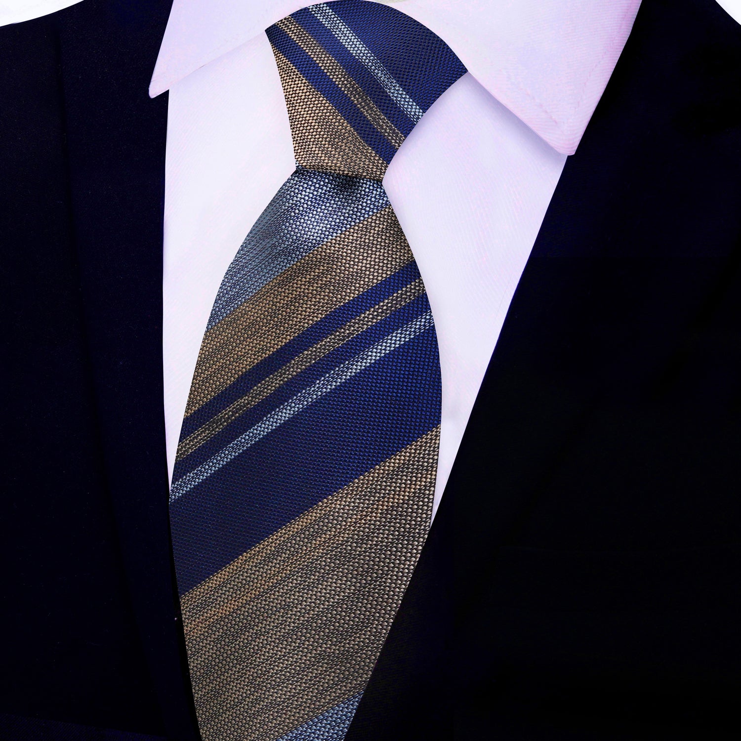 Blue, Brown, Grey Stripes Necktie
