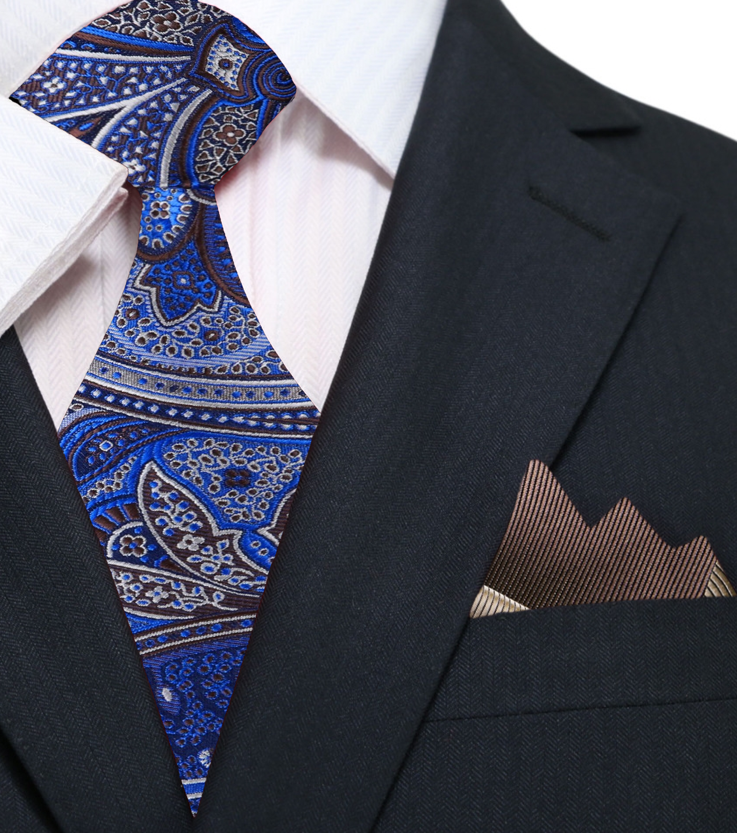 Blue Brown Paisley Tie and Pocket Square
