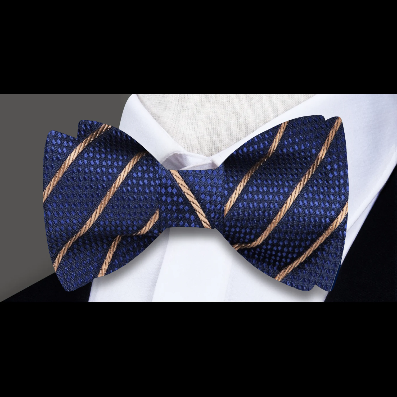 Blue Brown Stripe Bow Tie