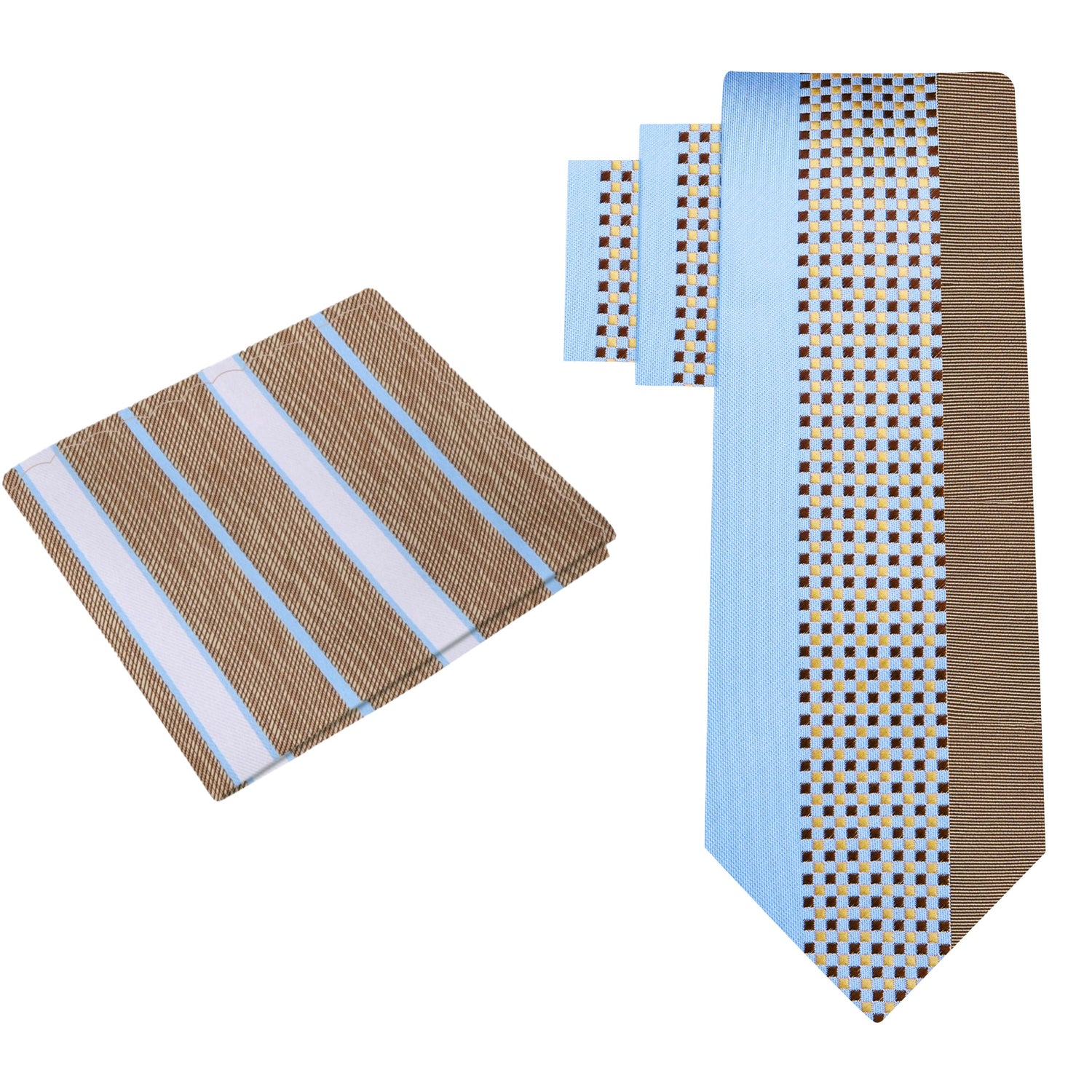 Alt View: Blue, Brown Phantom Necktie and Accenting Brown, Light Blue, White Stripe Square