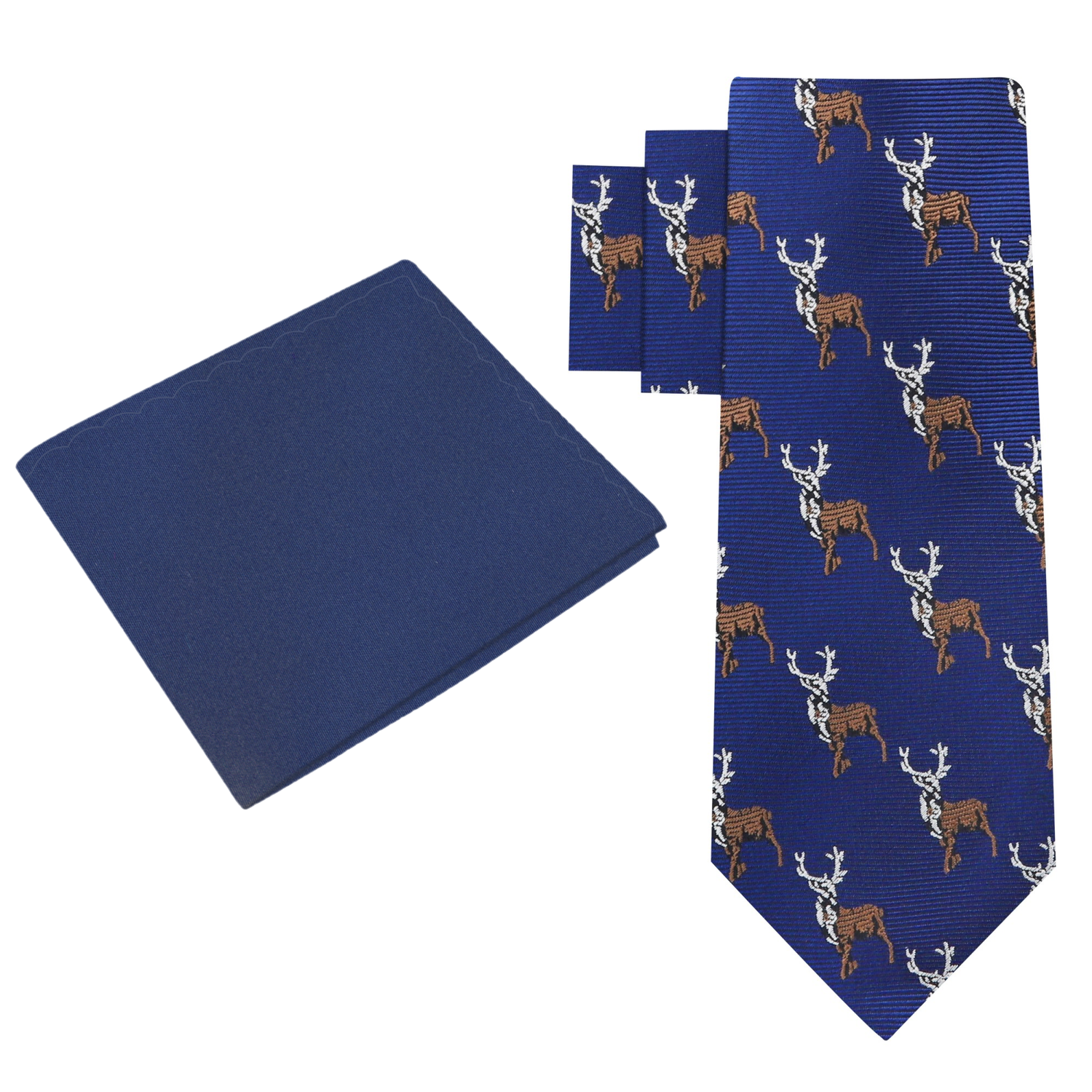 Alt View: Blue, Brown Antlered Deer Tie and Solid Blue Square