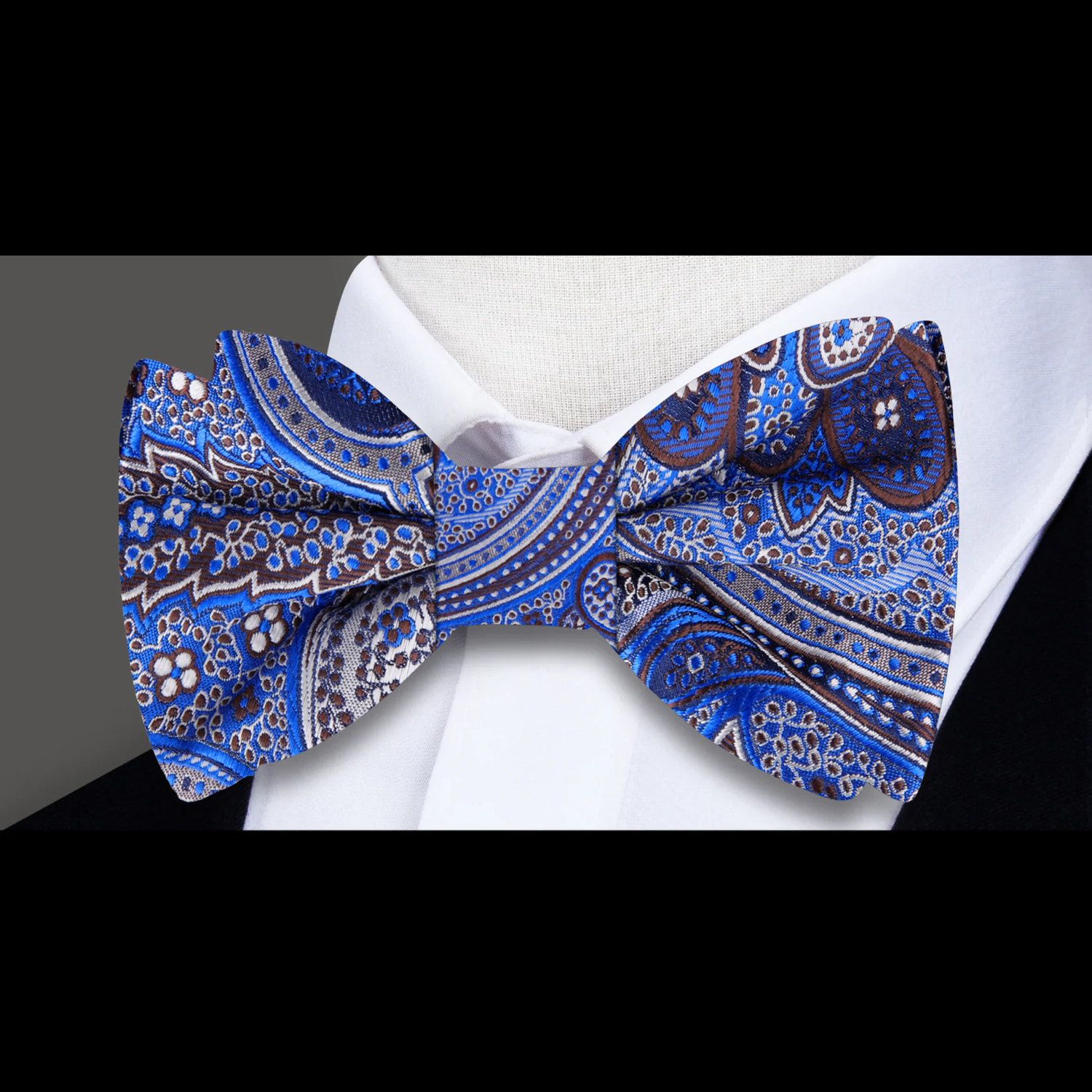 Blue, Brown, White Paisley Bow Tie