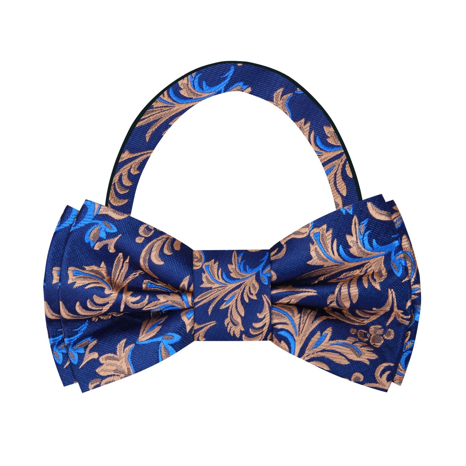 Pre Tied Shades of Blue and Brown Vines and Flowers Bow Tie