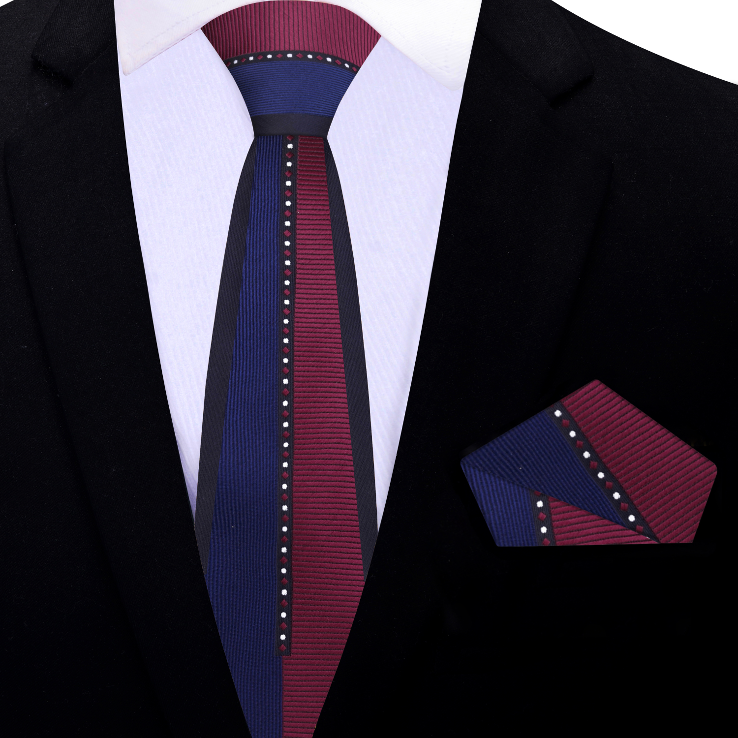 Thin Blue and Burgundy Lucky Necktie and Square