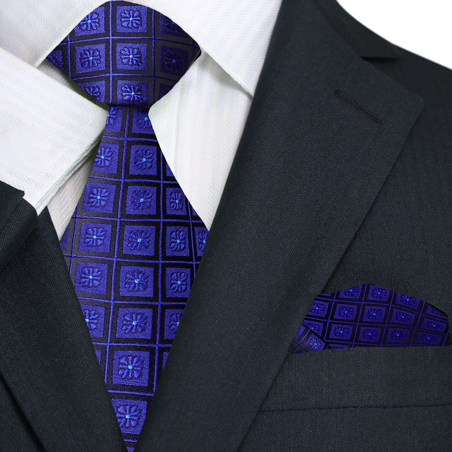 Main: Blue Geometric Tie and Pocket Square