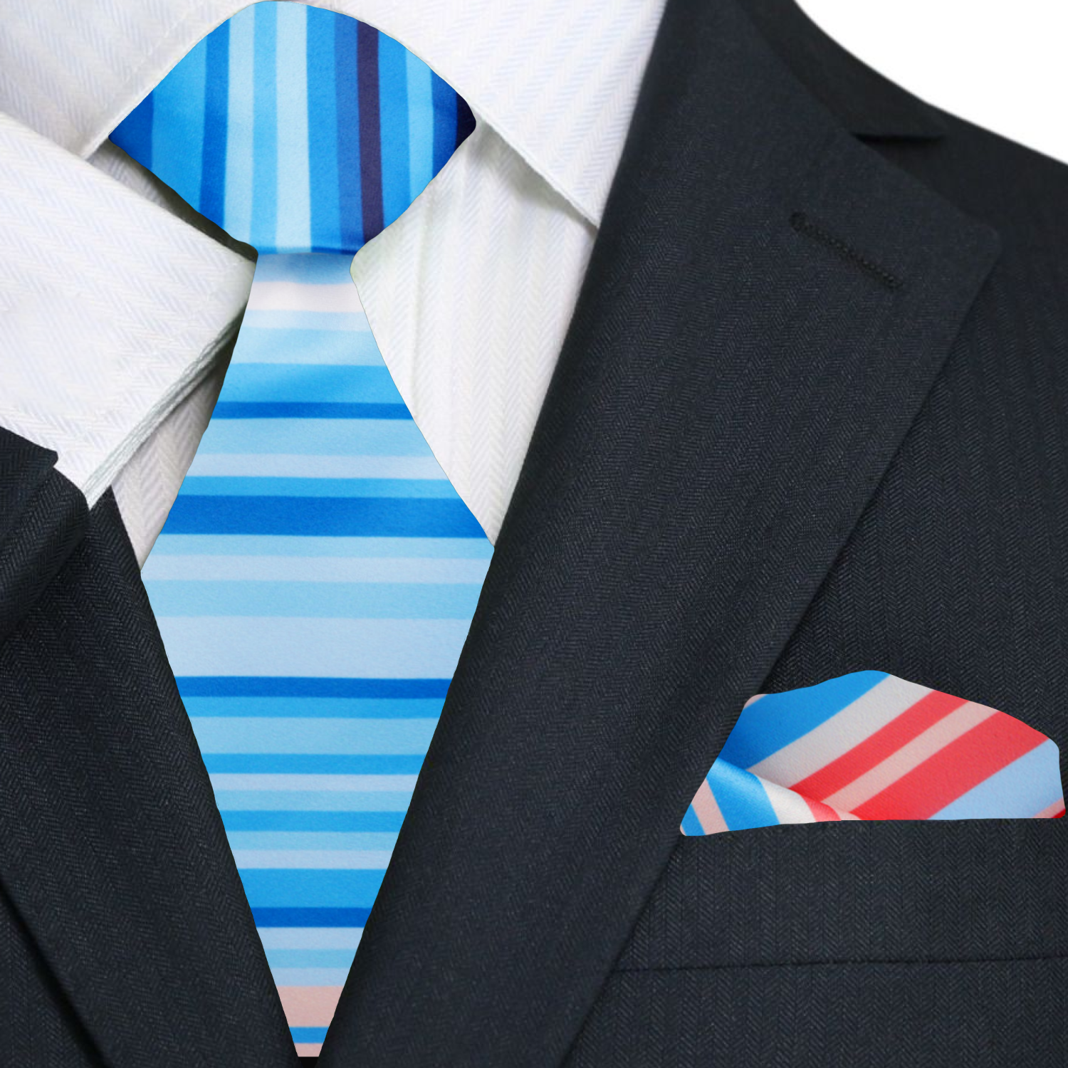 Main Red blue stripe tie and square