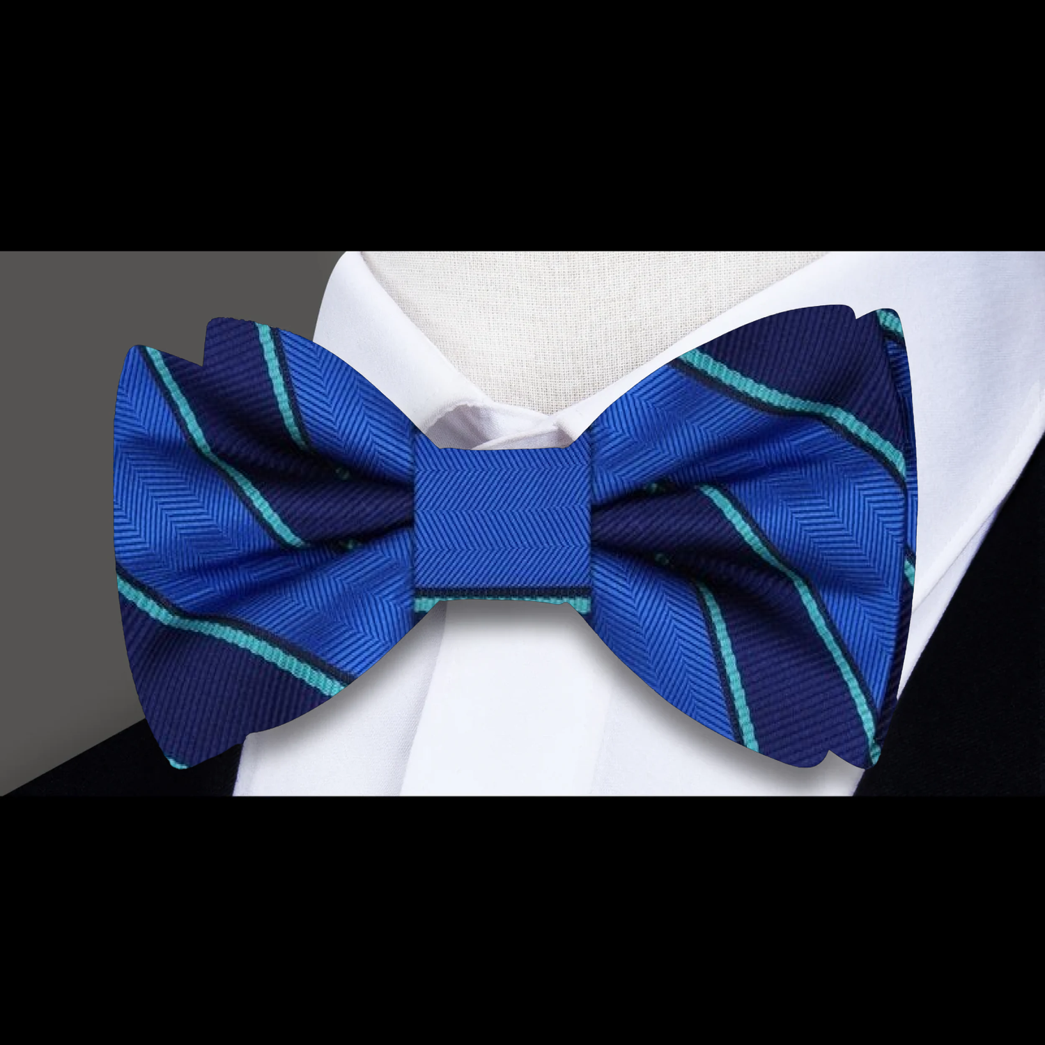 Blue, Green Block Stripe Bow Tie