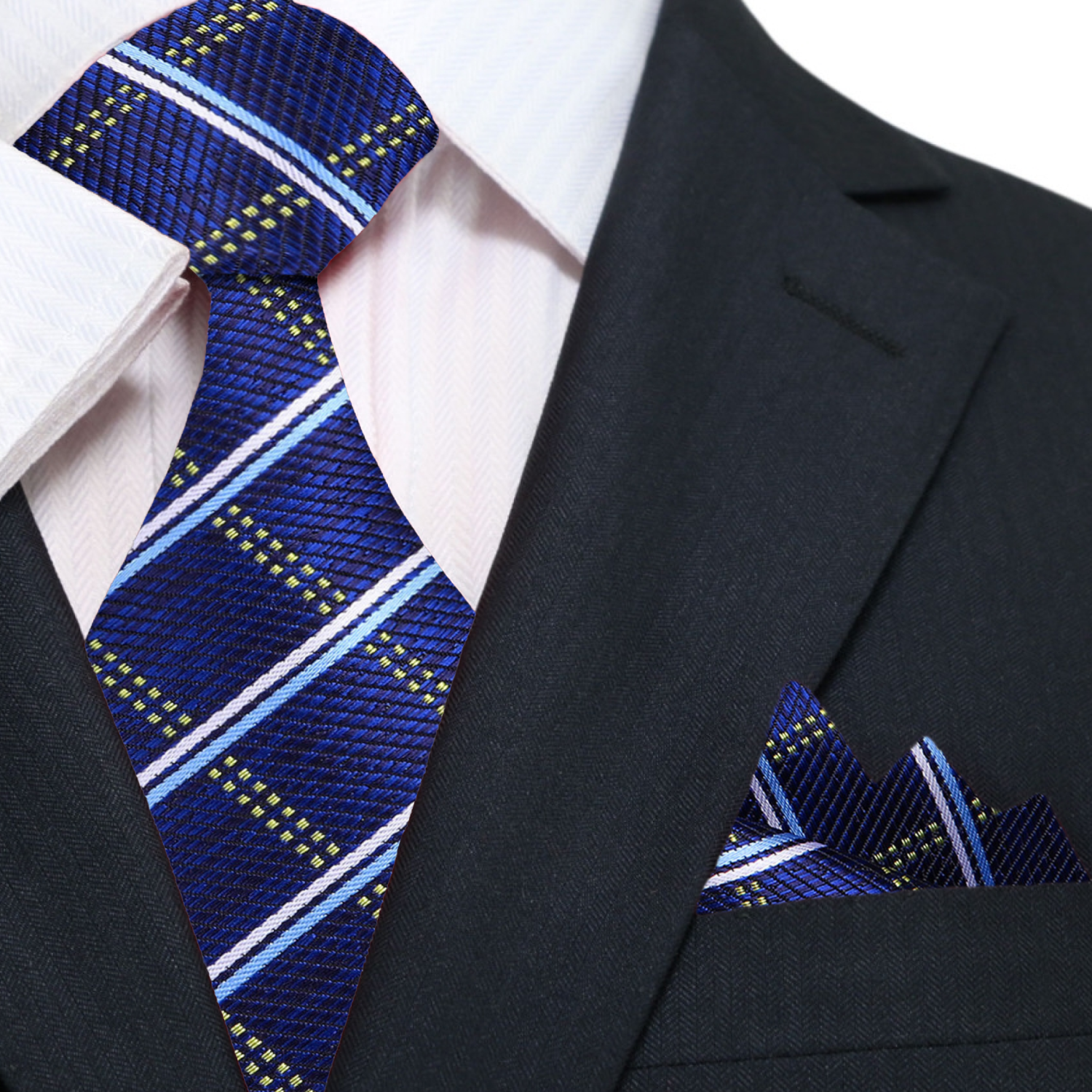 Main: Blue Plaid Necktie and Square