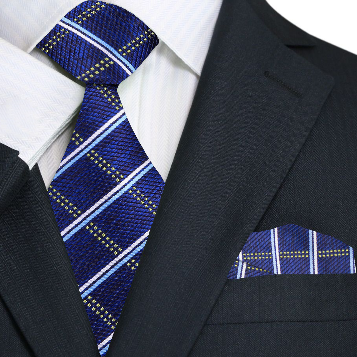 Blue Plaid Necktie and Square and Square