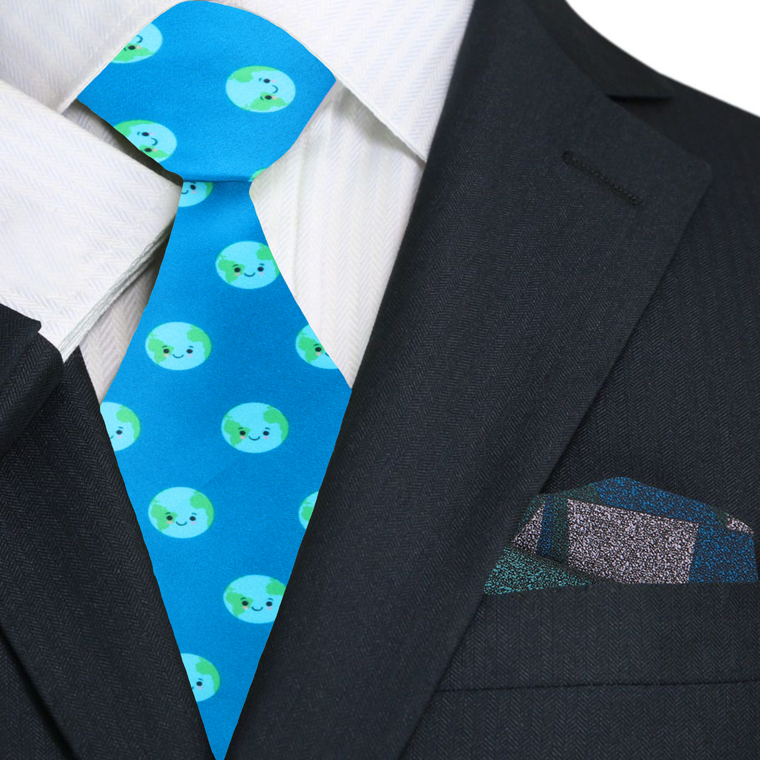 Blue and Green Earth Necktie and Accenting Blue Green Square