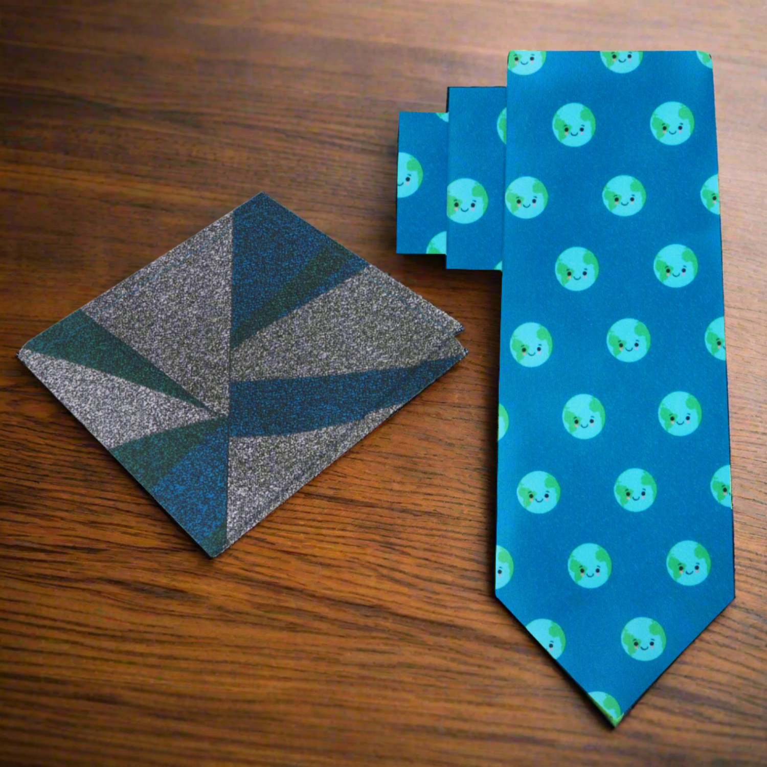 Alt Blue and Green Earth Necktie and Accenting Blue Green Square