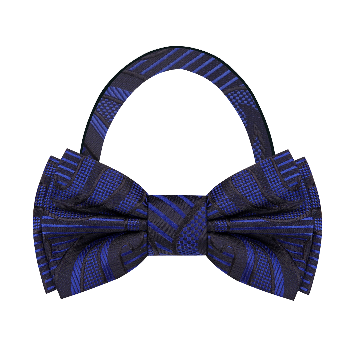 A Blue, Light Blue, Black Paisley Pattern Silk Pre Tied Bow Tie
