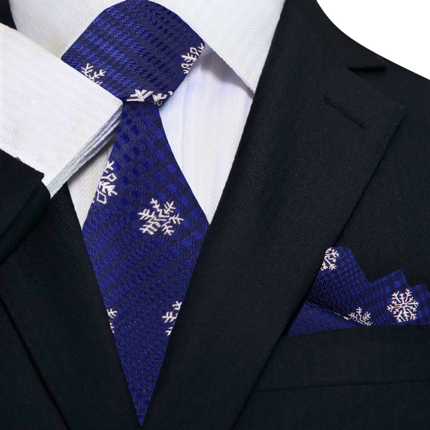 Premium Blue, White Snowflake Tie and Pocket Square