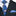 Blue and purple patterned tie with matching pocket square on a black suit jacket.