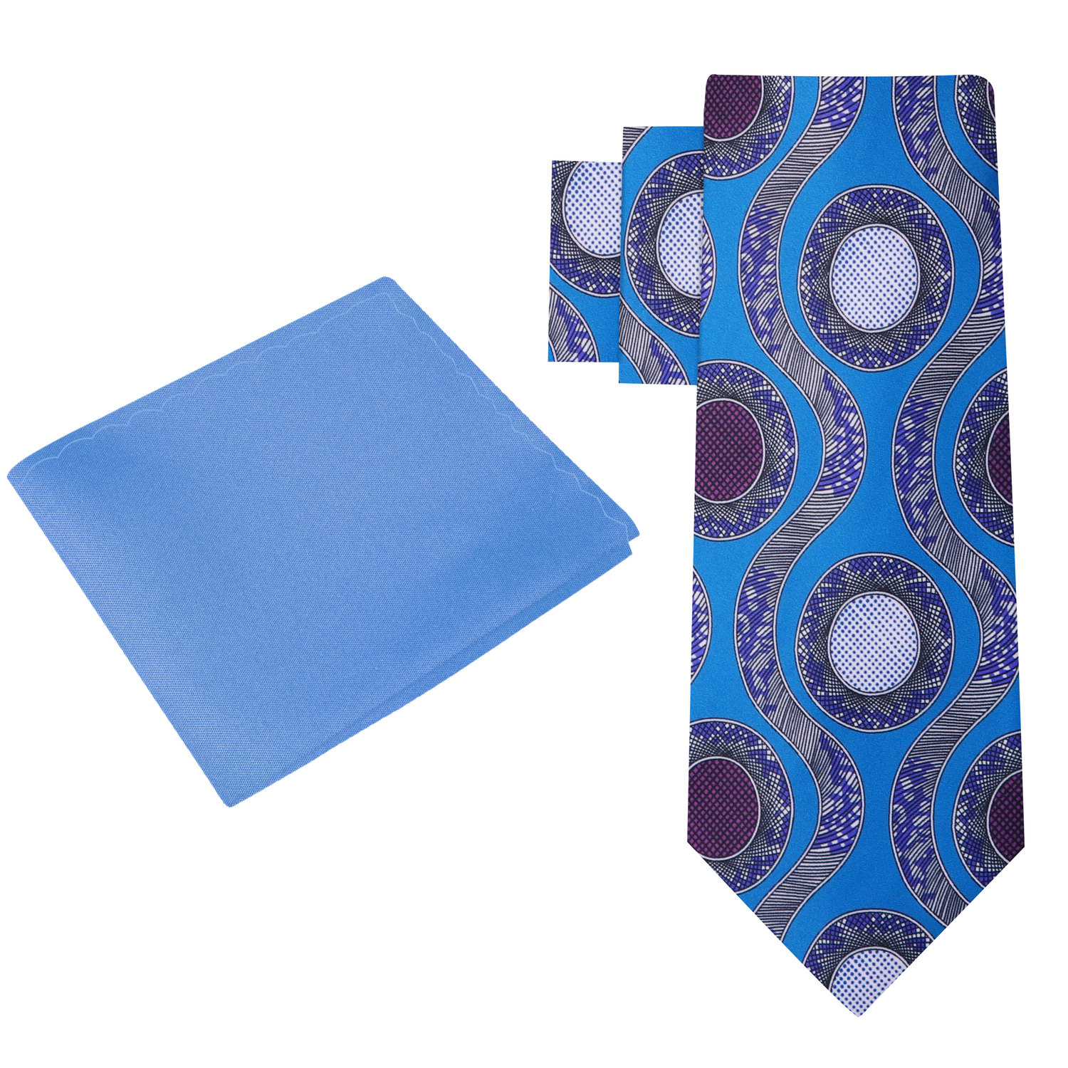 Alt View: Blue, Plum, Purple Abstract Necktie and Solid Blue Square