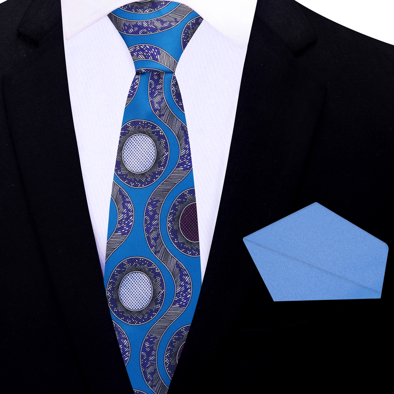Thin Tie: Blue, Plum, Purple Abstract Necktie and Solid Blue Square