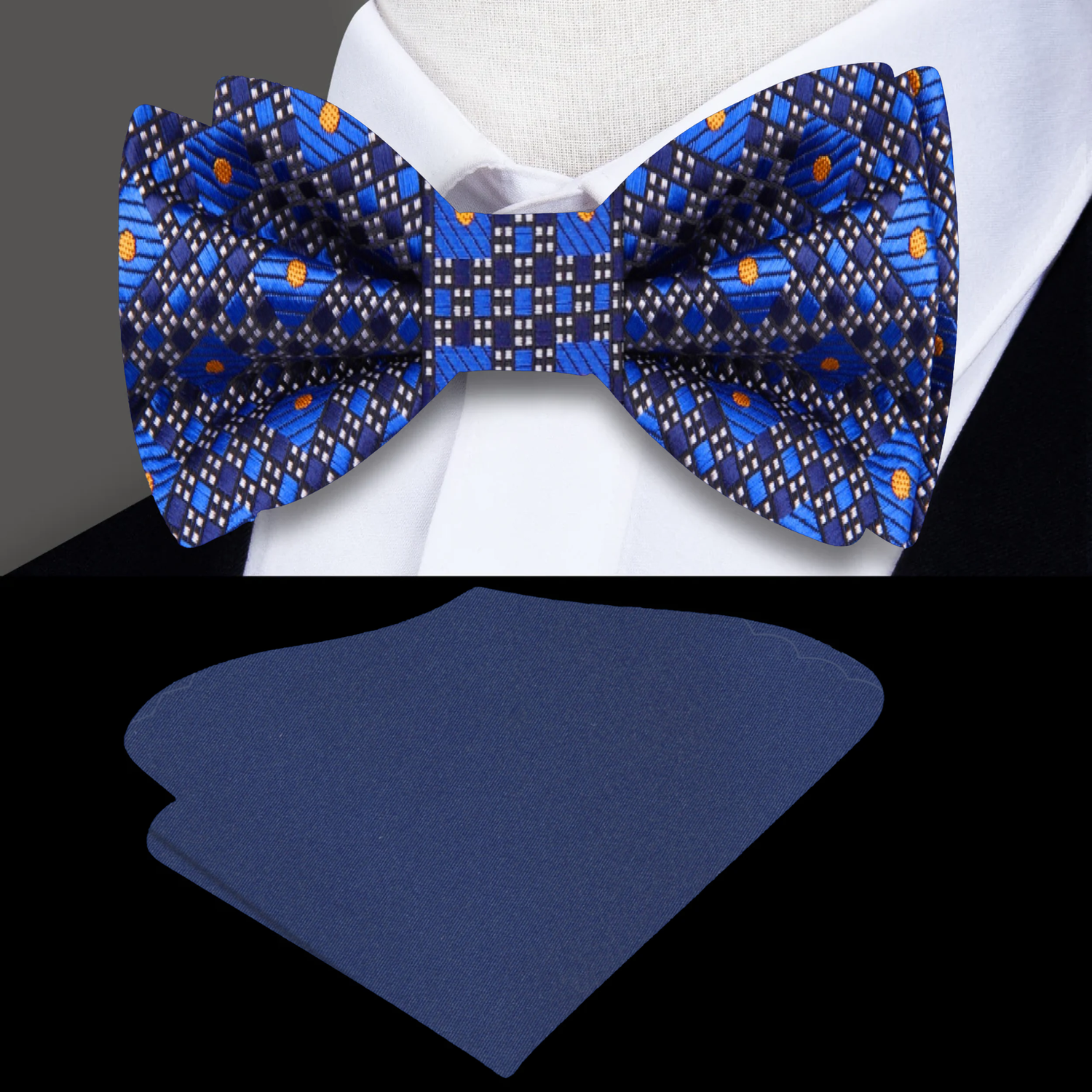 Main: Shades of Blue Geometric Blocks Bow Tie and Dark Blue Square