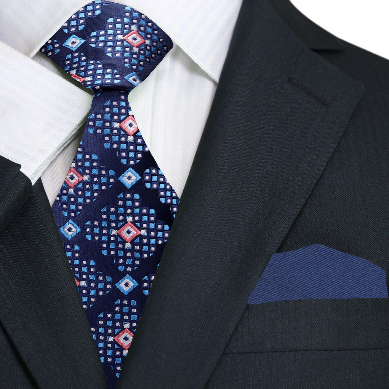 Blue Geometric Tie and Blue Square