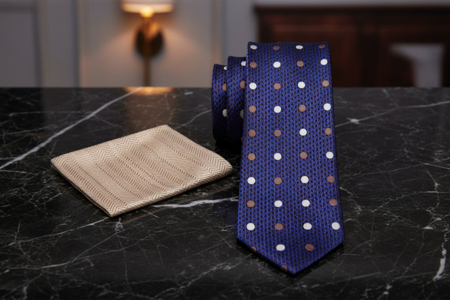Blue, Brown & Tan Polka Necktie