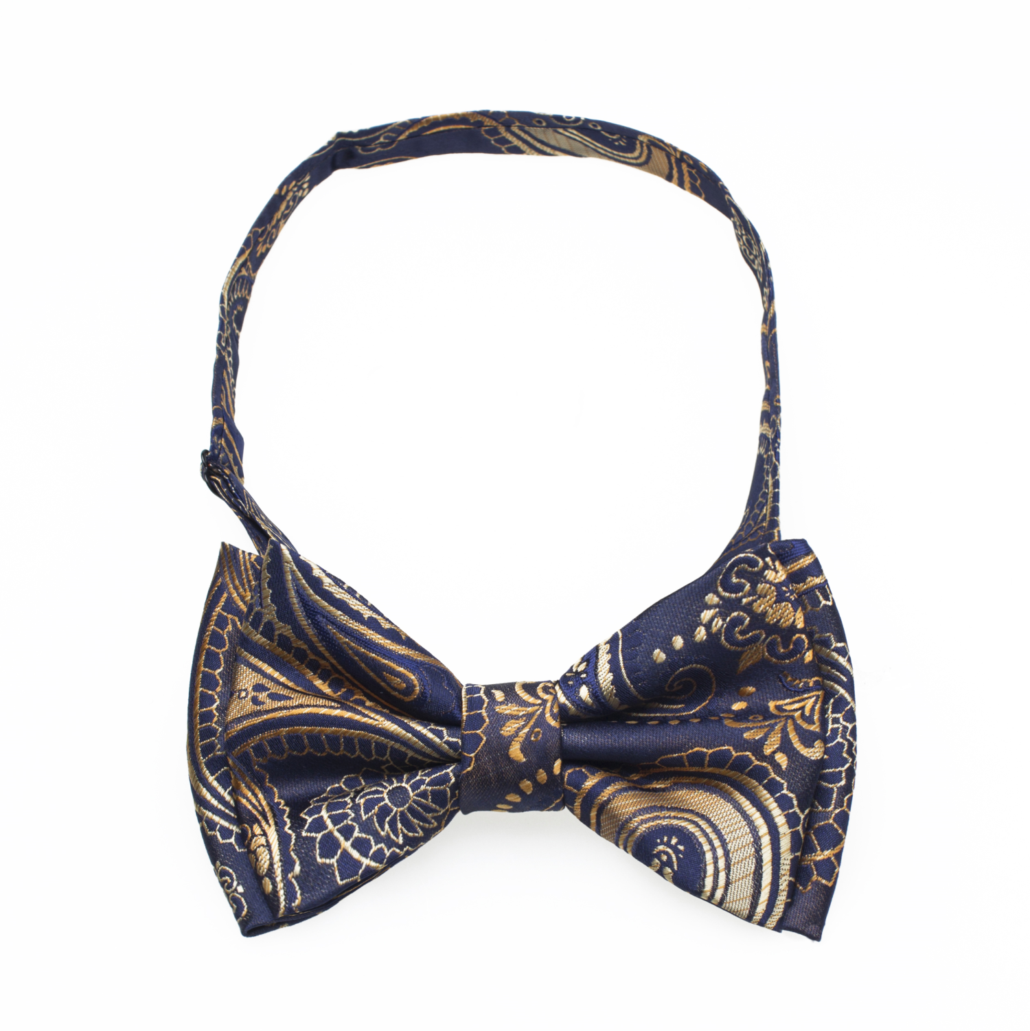 A Blue, Gold Color Paisley Pattern Silk Kids Pre-Tied Bow Tie 