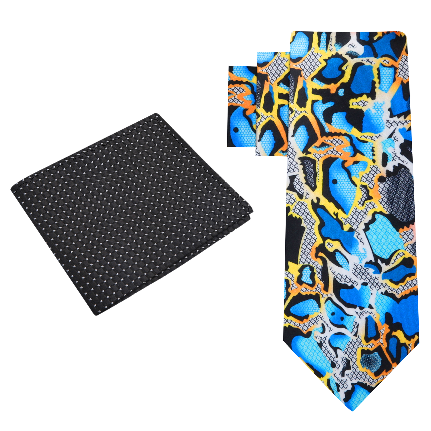 Alt View: Blue Gold Snakeskin Tie and Black Check Square