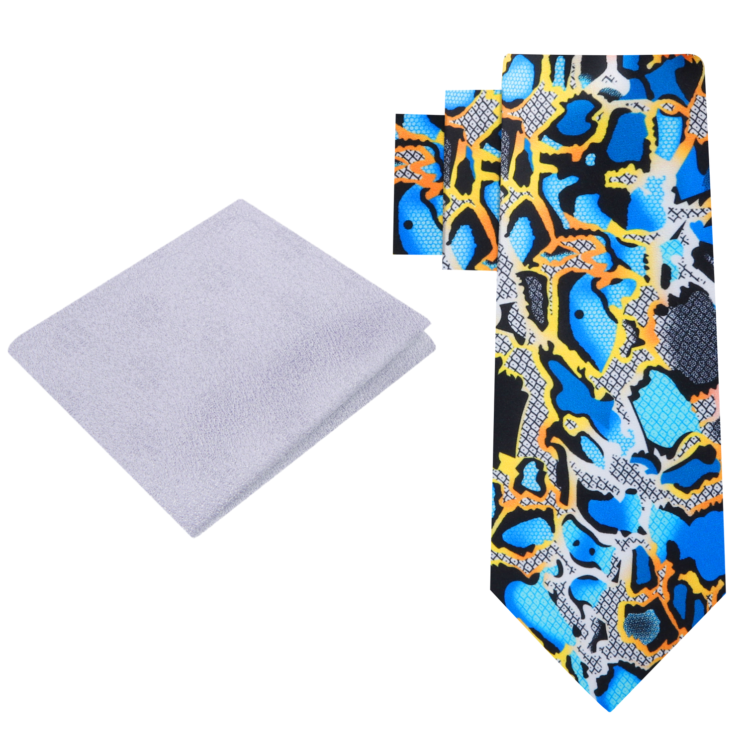 Alt View: Blue Gold Snakeskin Tie and Silver Shimmer Square