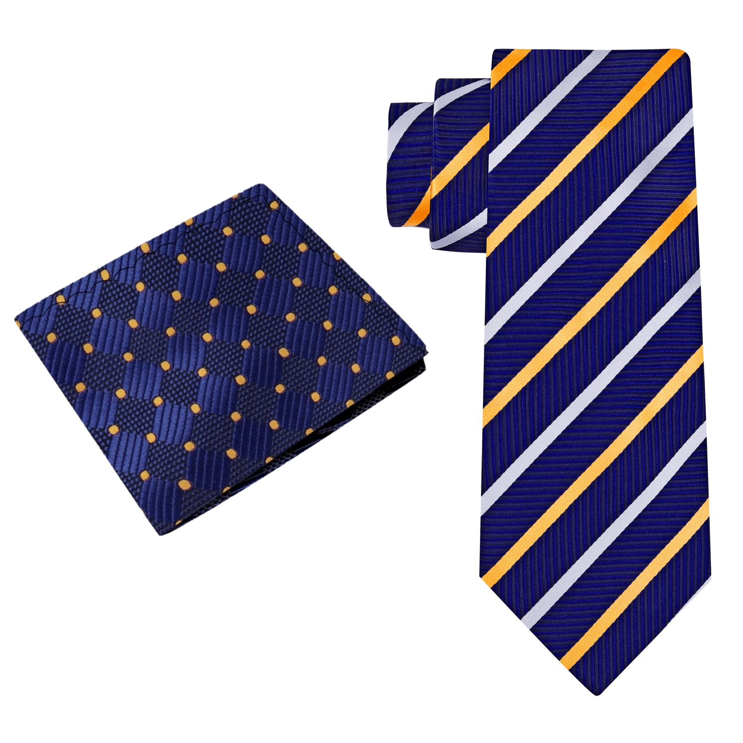 Alt View: Blue Gold White Stripe Tie with Blue Gold Dot Square