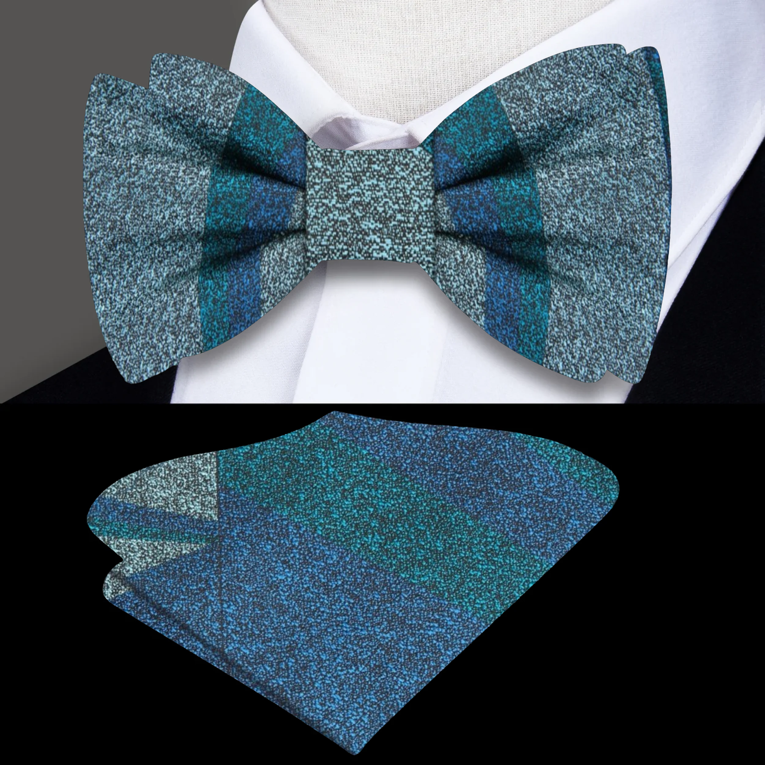 Blue Green Abstract Bow Tie and Square