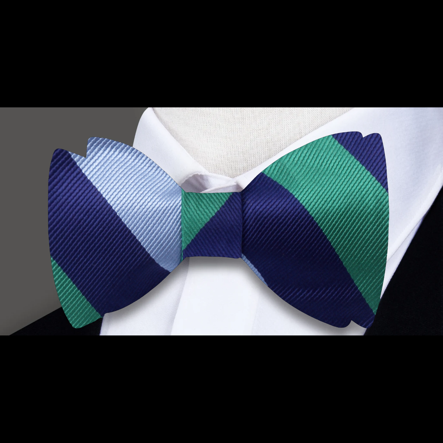 Blue Green Stripe Bow Tie