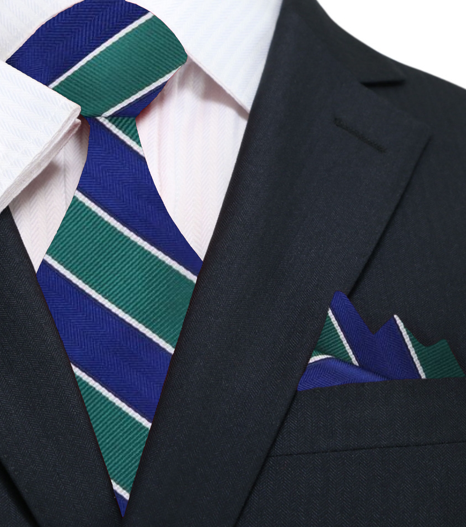 Main View: Teal, Blue Block Stripe Tie and Square