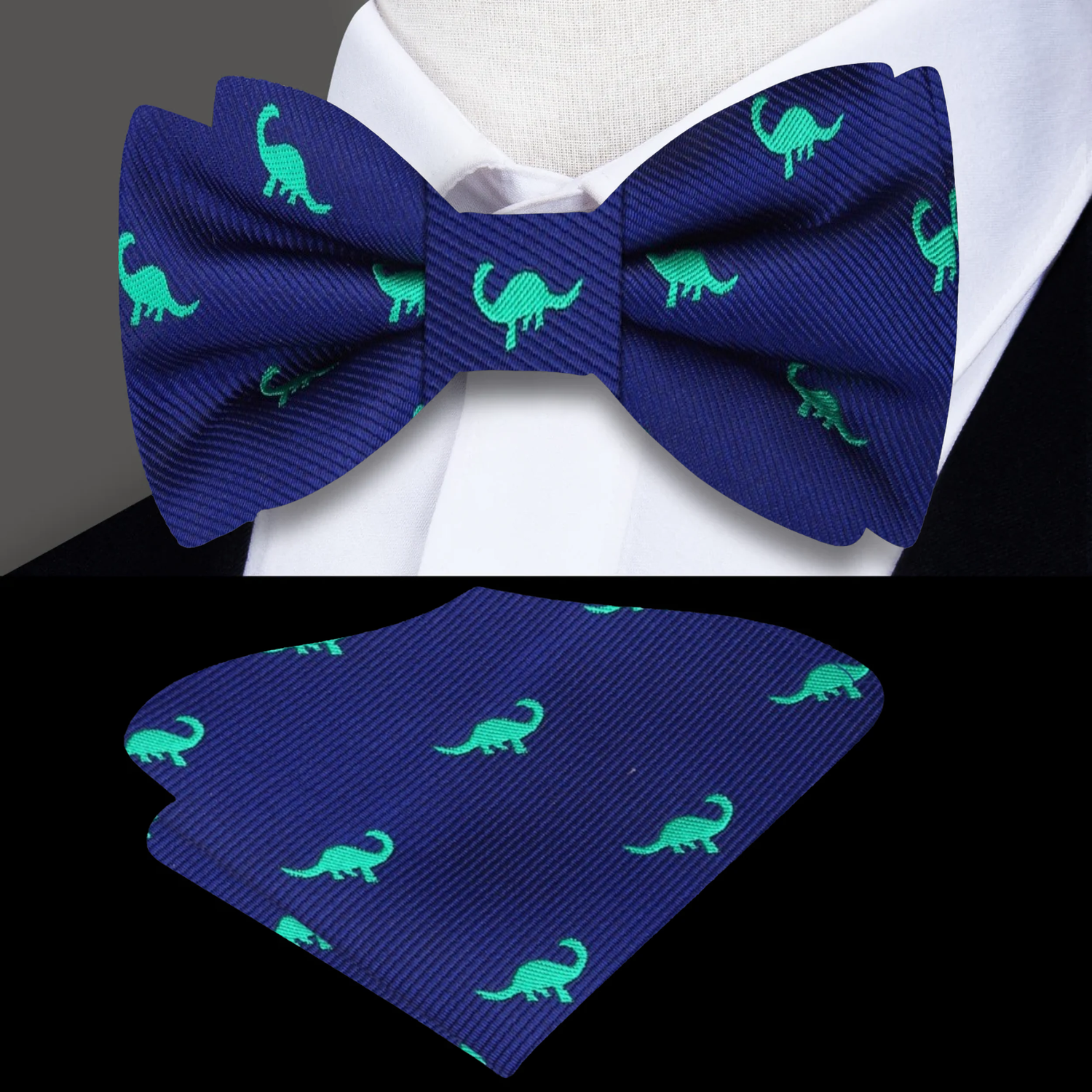 Blue Green Brontosaurus Bow Tie and Square