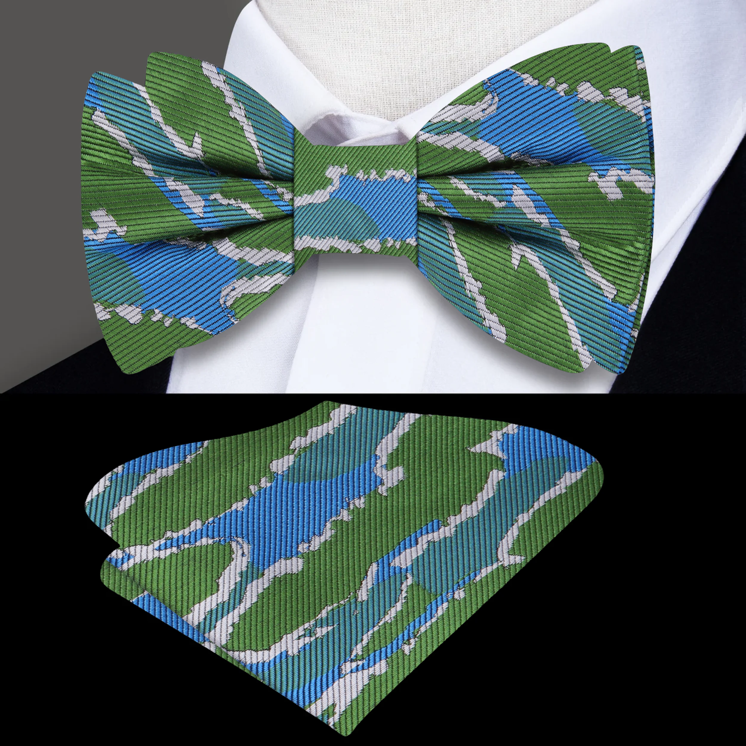 Blue Green Abstract Galápagos Bow Tie and Pocket Square