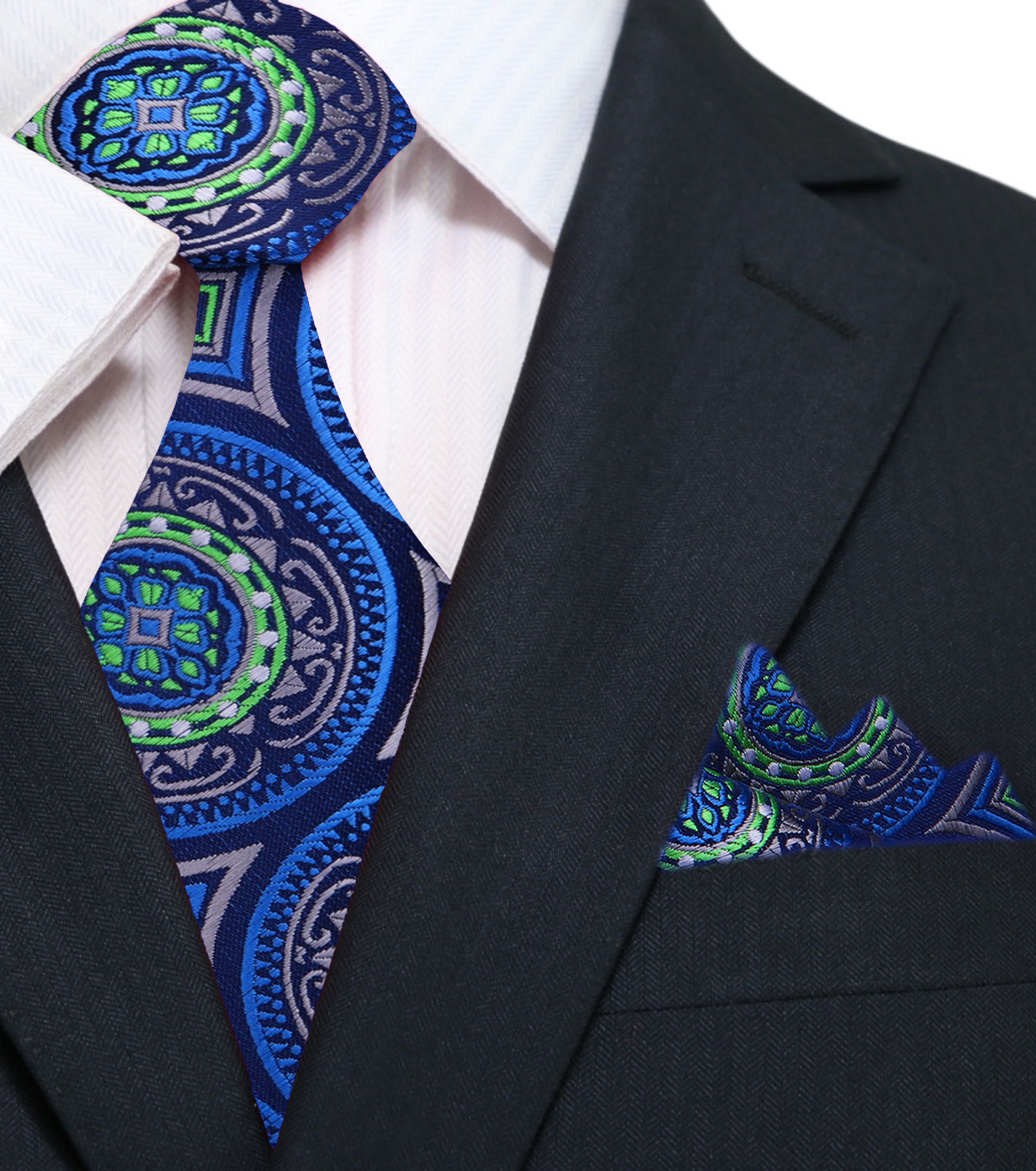 Main: Blue, Green and Grey Abstract Tie and Square