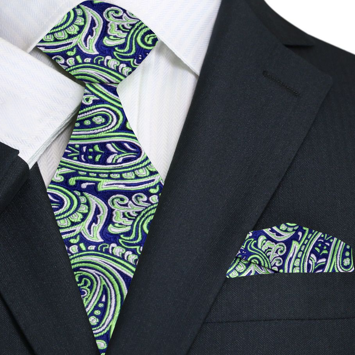 Blue, Green Paisley Necktie and Square View 21