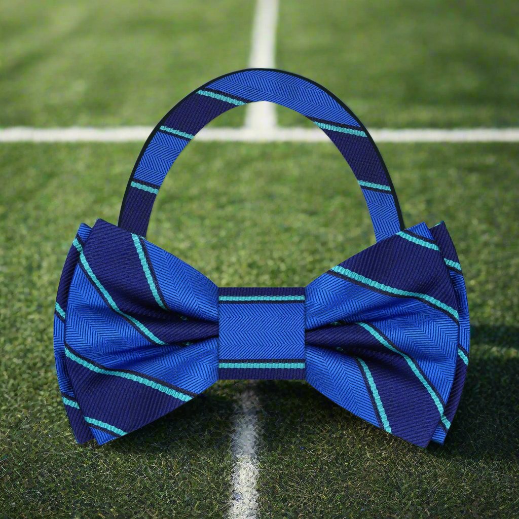 Blue, Green Block Stripe Bow Tie Pre Tued